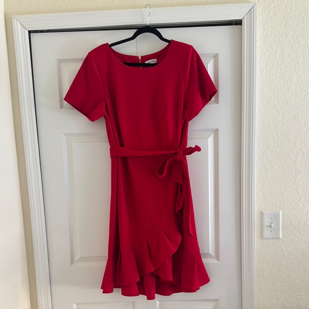 Calvin Klein Red Ruffle Dress